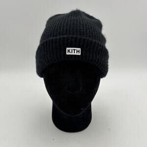 Kith Classic Logo Knit Beanie Hat Acrylic Black Streetwear